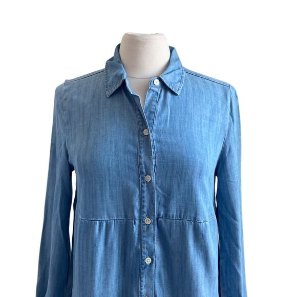 STYLE & CO Chambray Shirt Womens Sz Small Tiered Button Down Boho - Picture 3 of 7